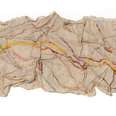 Lucy Childs textile: linen embroidered with cotton threads